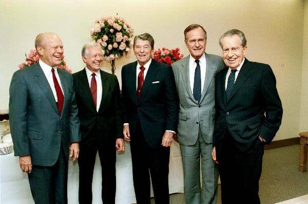 Presents Ford, Carter, Reagan, Bush, and Nixon.